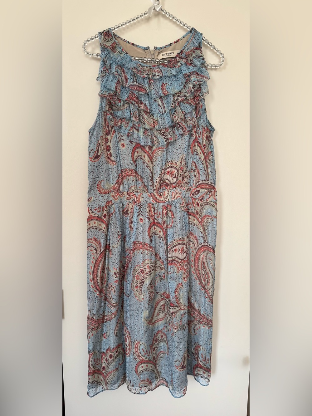 Etro Blue and Red Paisley Ruffle Midi Dress Size IT 46 US 10